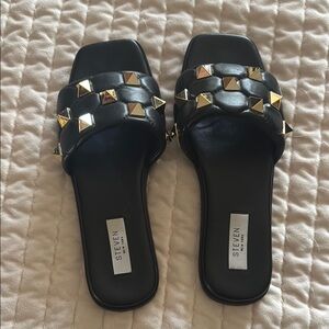 Steven By Steve Madden Black and Gold Slide Sandals